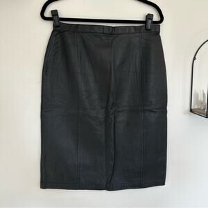 Vintage G-III Leather Fashions Black 100% Leather A‎ Line Skirt Size 13/14